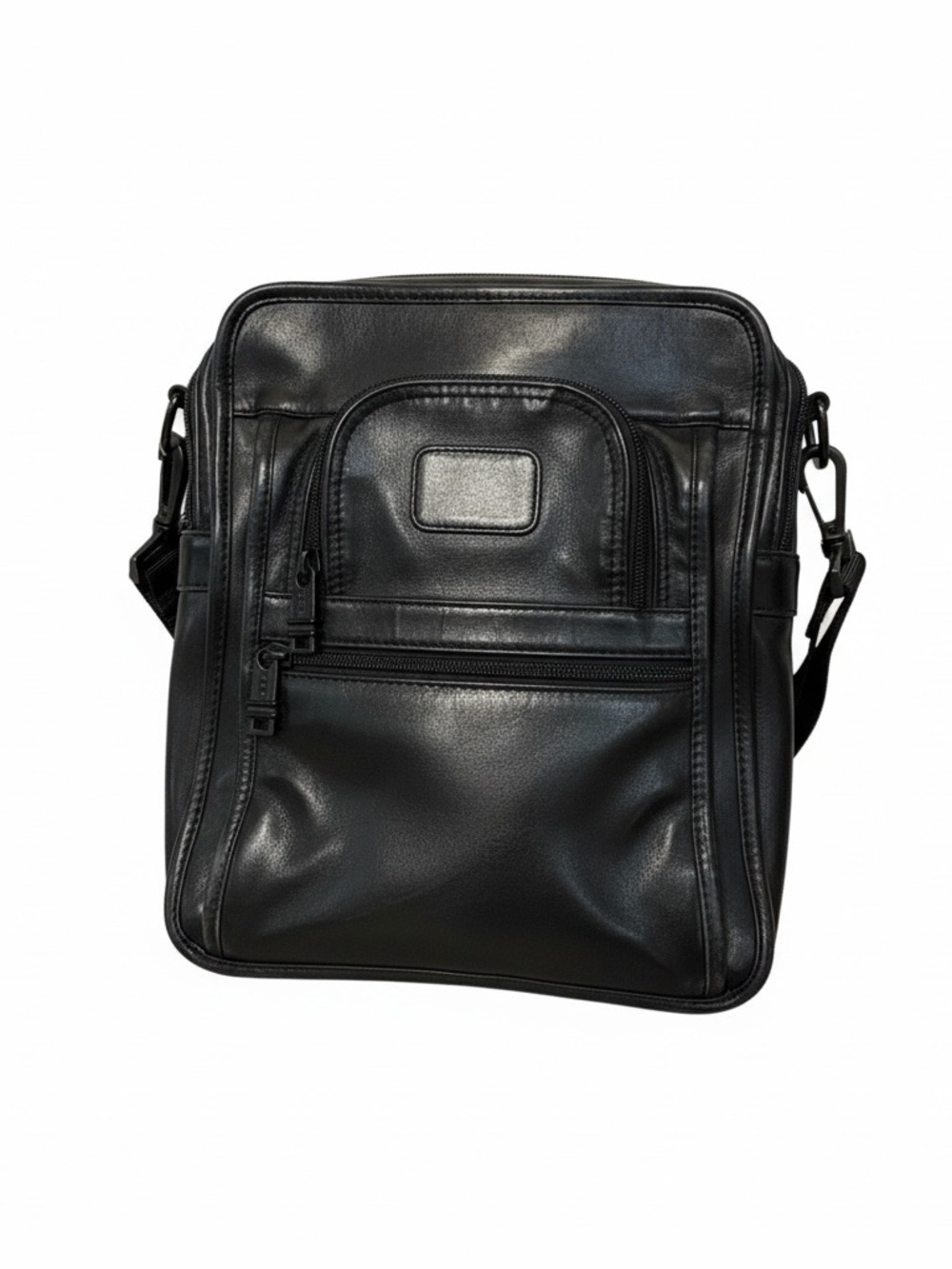 Tumi Crossbody Messenger Black Leather Bag Pockets - Picture 2 of 16